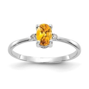 10k White Gold Genuine Diamond Citrine November Birthstone Ring Size 6 Resizable